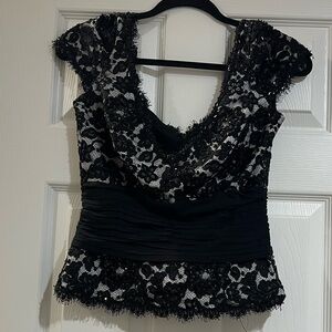 Tadashi Shoji Black Lace& Sequin Blouse